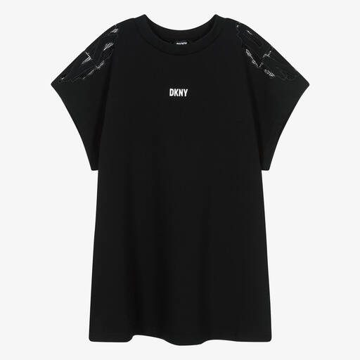 DKNY-فستان تيشيرت قطن جيرسي لون أسود للمراهقات | Childrensalon