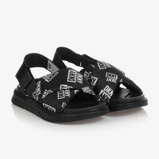 DKNY-Teen Girls Black Logo Print Sandals | Childrensalon