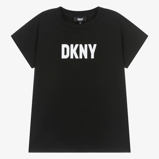 DKNY-تيشيرت قطن جيرسي عضوي لون أسود للمراهقات | Childrensalon