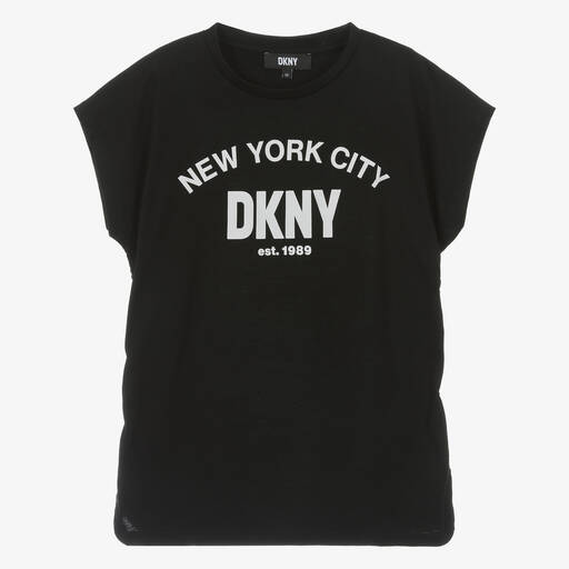 DKNY-تيشيرت قطن جيرسي لون أسود للمراهقات | Childrensalon