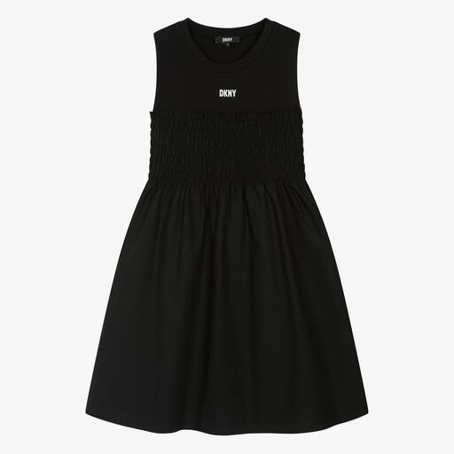 DKNY-Teen Girls Black Shirred Cotton Dress | Childrensalon
