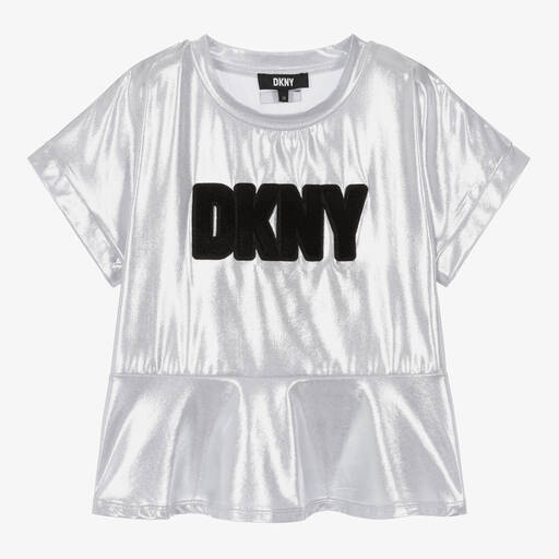 DKNY-تيشيرت لون فضّي متاليك تينز بناتي | Childrensalon