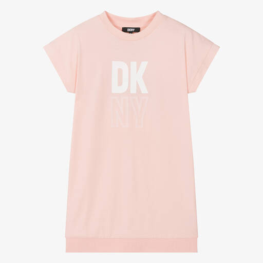 DKNY-فستان تيشيرت قطن لون زهري للمراهقات | Childrensalon
