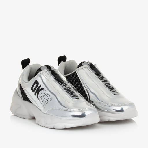 DKNY-Teen Girls Silver Faux Leather Trainers | Childrensalon