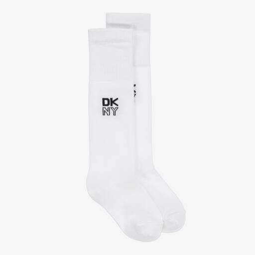 DKNY-جوارب طويلة قطن محبوك لون أبيض للمراهقات | Childrensalon