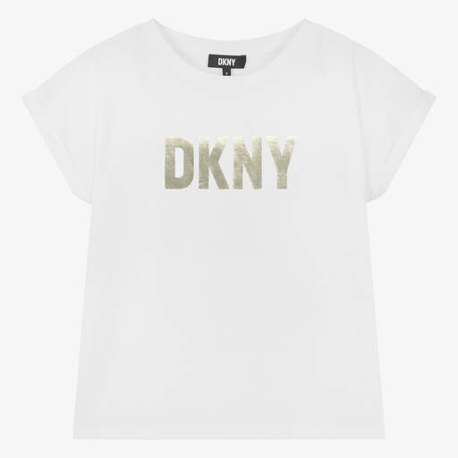DKNY-تيشيرت قطن عضوي لون أبيض للمراهقات | Childrensalon