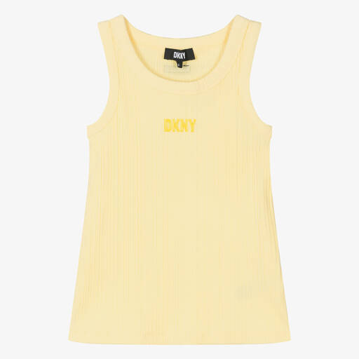 DKNY-توب قطن جيرسي مضلع لون أصفر فاتح للمراهقات | Childrensalon