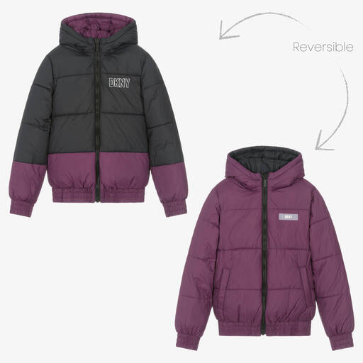 DKNY-Teen Purple & Black Reversible Puffer Jacket | Childrensalon