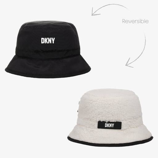 DKNY-Teen Reversible Black Sherpa Bucket Hat | Childrensalon