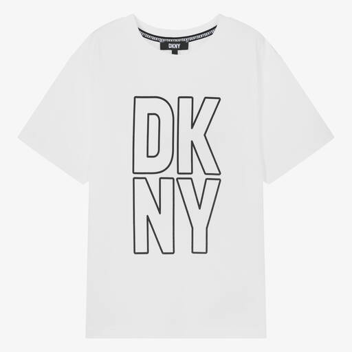 DKNY-T-shirt blanc en jersey de coton ado | Childrensalon