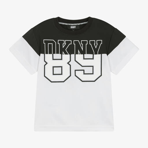 DKNY-White & Black Mesh Jersey T-Shirt | Childrensalon