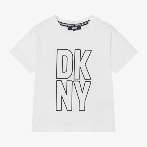 DKNY-White Cotton Jersey T-Shirt | Childrensalon