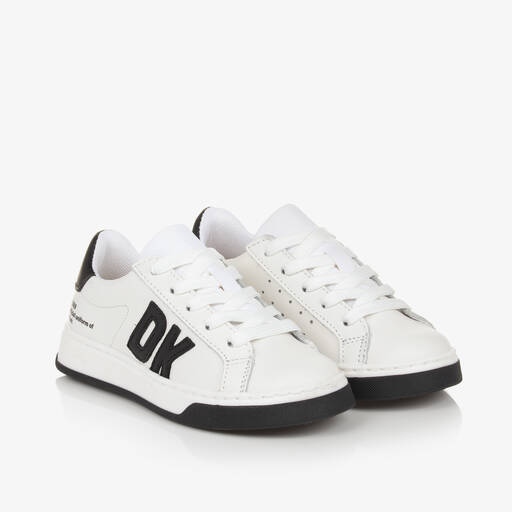 DKNY-White Leather Lace-Up Trainers | Childrensalon