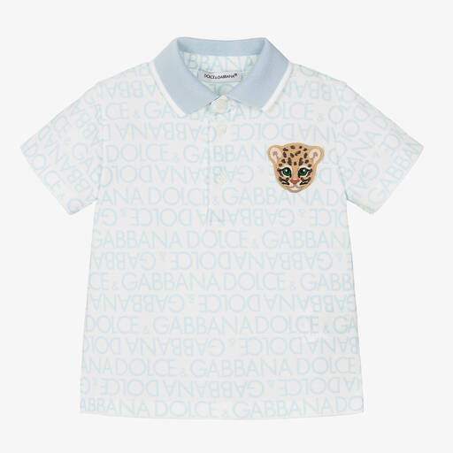Dolce & Gabbana-Baby Boys Blue Cotton Leopard Polo Shirt | Childrensalon