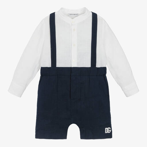 Dolce & Gabbana-Baby Boys Blue & White Linen Shortie | Childrensalon