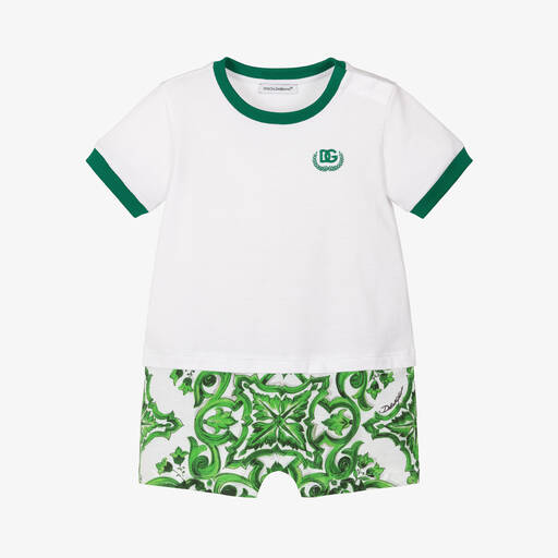 Dolce & Gabbana-Baby Boys Green Cotton Majolica Shortie | Childrensalon