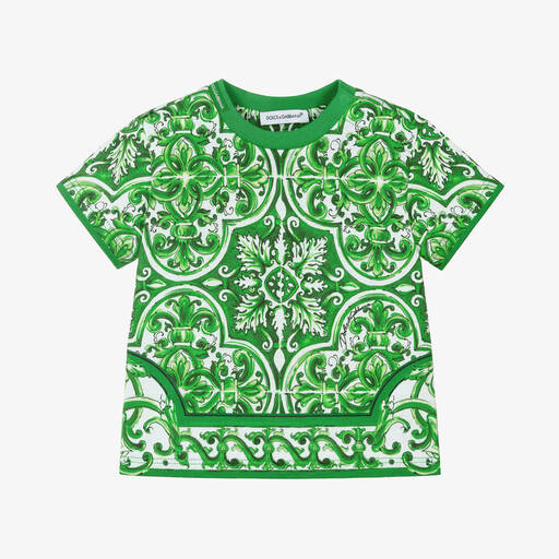 Dolce & Gabbana-Baby Boys Green Cotton Majolica T-Shirt | Childrensalon