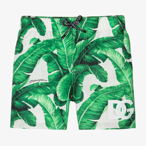 Dolce & Gabbana-Baby Boys Green Leaf Swim Shorts | Childrensalon