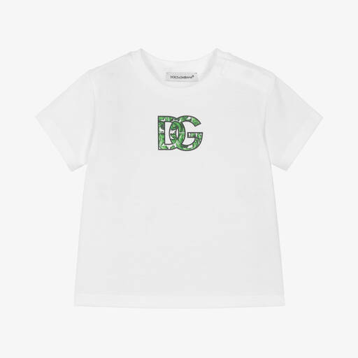 Dolce & Gabbana-Baby Boys White Cotton DG Logo T-Shirt | Childrensalon