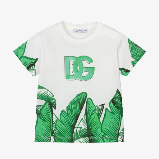 Dolce & Gabbana-Baby Boys White Cotton Leaf T-Shirt | Childrensalon