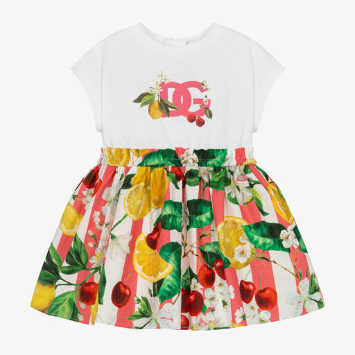 Dolce & Gabbana-Baby Girls Lemon & Cherry Print Cotton Dress | Childrensalon