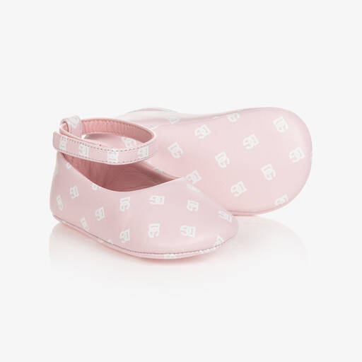 Dolce & Gabbana-حذاء جلد لون زهري لمرحلة قبل المشي للمولودات | Childrensalon