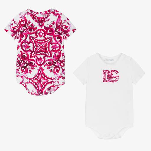Dolce & Gabbana-Baby Girls Pink Majolica Bodyvest (2 Pack) | Childrensalon