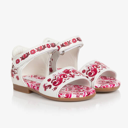 Dolce & Gabbana-Baby Girls Pink & White Majolica Sandals | Childrensalon