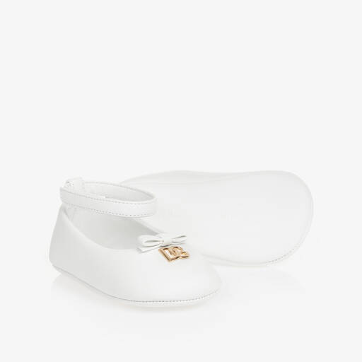 Dolce & Gabbana-Baby Girls White Leather Pre-Walker Shoes | Childrensalon