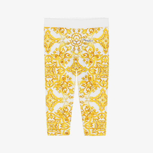 Dolce & Gabbana-Baby Girls Yellow Majolica Print Cotton Leggings | Childrensalon