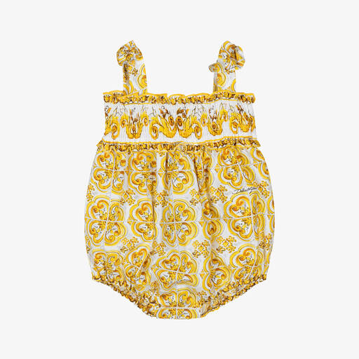 Dolce & Gabbana-Baby Girls Yellow Majolica Print Cotton Shortie | Childrensalon