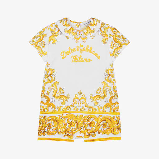Dolce & Gabbana-Baby Girls Yellow Majolica Print Cotton Shortie | Childrensalon