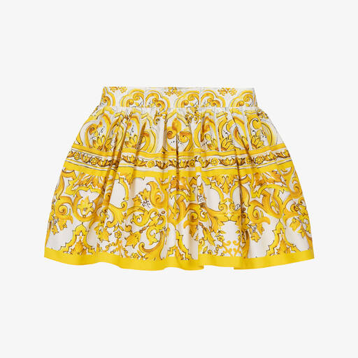 Dolce & Gabbana- تنورة بطبعة ماجوليكا قطن لون أصفر  | Childrensalon