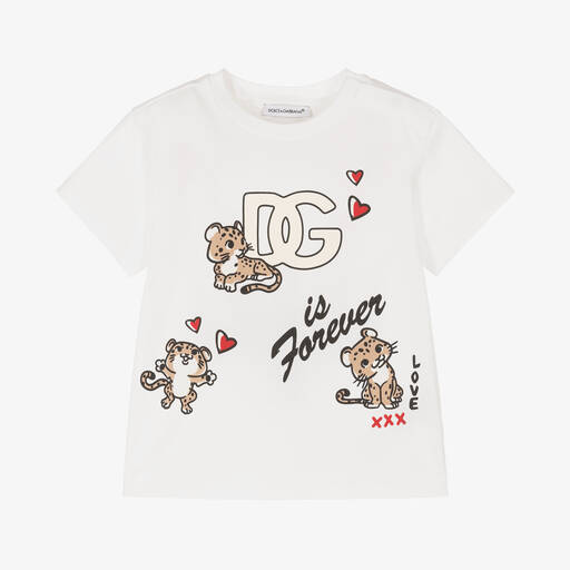 Dolce & Gabbana-Baby White Cotton T-Shirt | Childrensalon