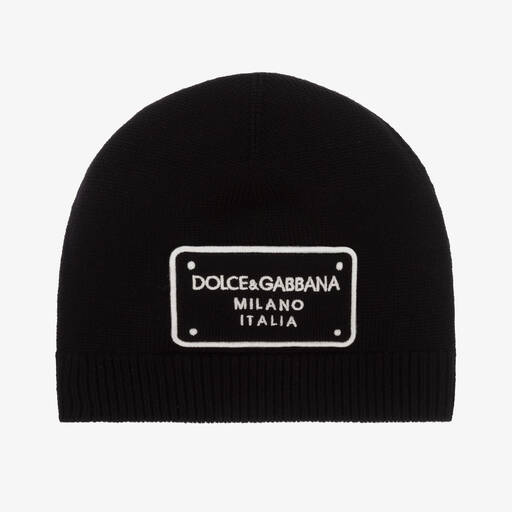 Dolce & Gabbana-Black Knitted Wool Beanie Hat | Childrensalon