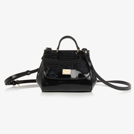 Dolce & Gabbana-Black Patent Leather Sicily Bag (14cm) | Childrensalon