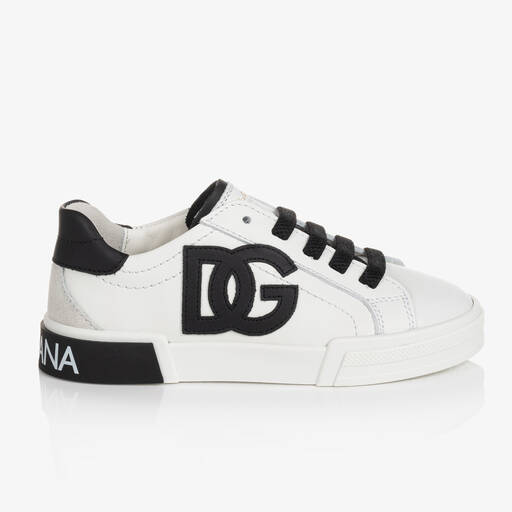 Dolce & Gabbana-DG Leder-Sneakers Schwarz/Weiß | Childrensalon