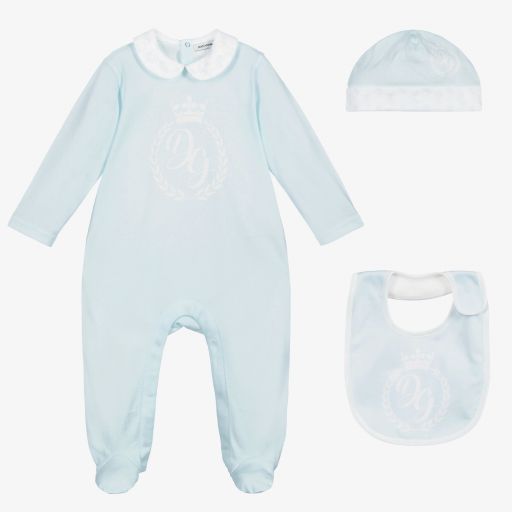 Dolce & Gabbana-Blue Cotton Babysuit Gift Set | Childrensalon