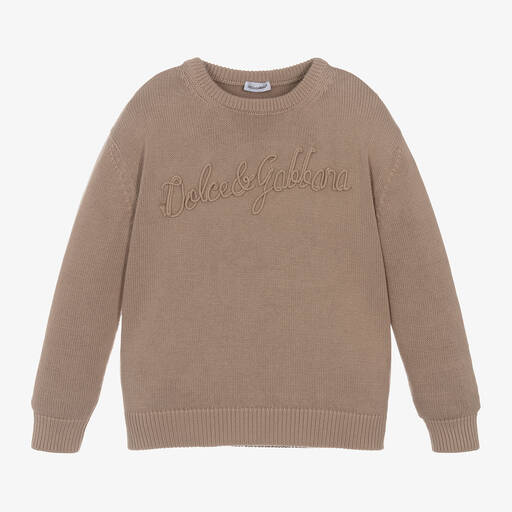 Dolce & Gabbana-Boys Beige Cotton Knit Sweater | Childrensalon