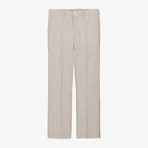 Dolce & Gabbana-Boys Beige Stripe Linen Trousers | Childrensalon