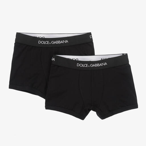 Dolce & Gabbana-Boys Black Cotton Boxers (2 Pack) | Childrensalon