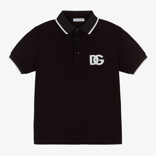 Dolce & Gabbana-Boys Black Crossover DG Polo Shirt | Childrensalon