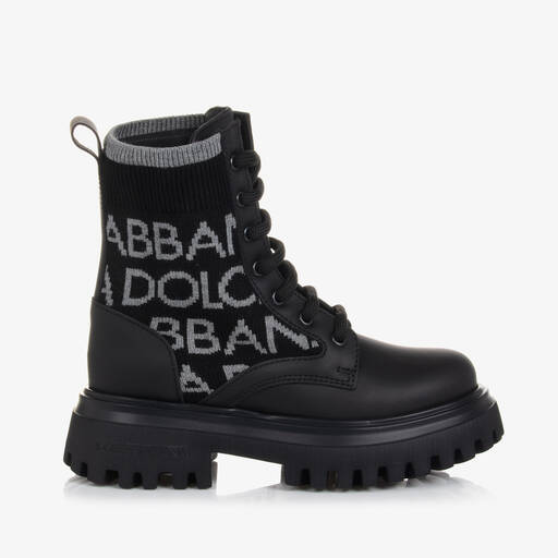 Dolce & Gabbana-Bottines noires et grises en cuir | Childrensalon