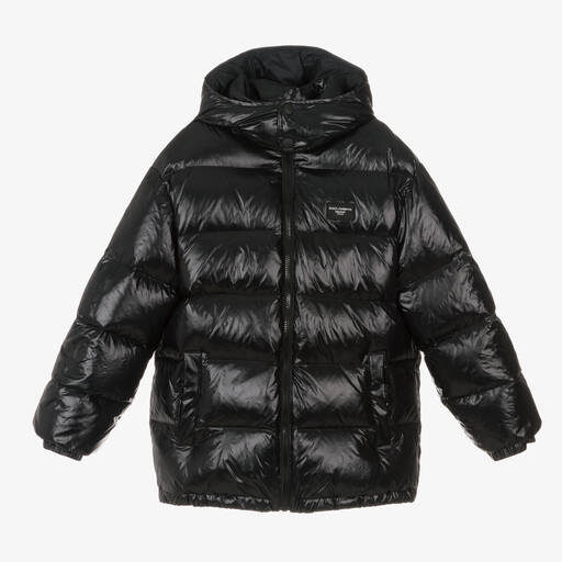 Dolce & Gabbana-Boys Black Hooded Down Puffer Jacket | Childrensalon