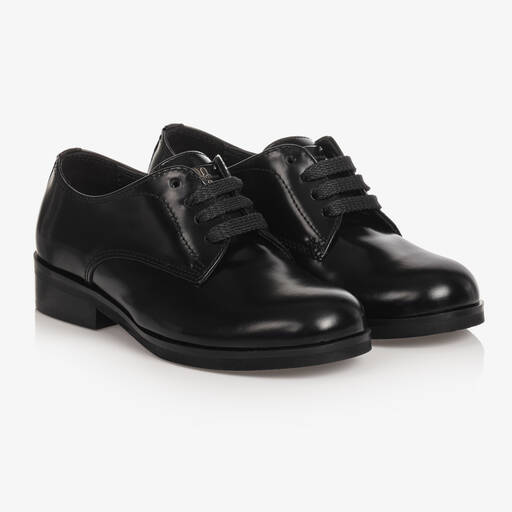 Dolce & Gabbana-Boys Black Leather Lace-Up Shoes | Childrensalon