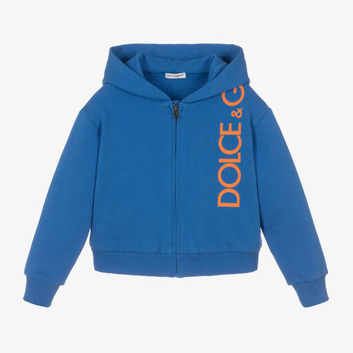 Dolce & Gabbana-Boys Blue Cotton Zip-Up Hoodie | Childrensalon