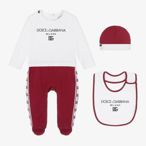Dolce & Gabbana-Бордово-красный комплект с комбинезоном из хлопка | Childrensalon