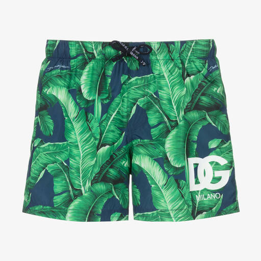 Dolce & Gabbana-Boys Green Banana Leaf Swim Shorts | Childrensalon