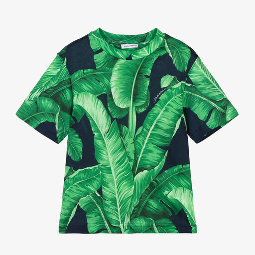 Dolce & Gabbana-Boys Green Cotton Banana Leaf T-Shirt | Childrensalon