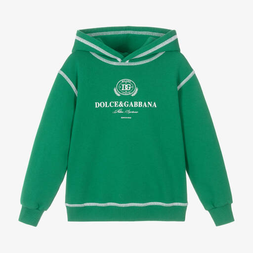 Boys Green Cotton Crest DG Logo Hoodie